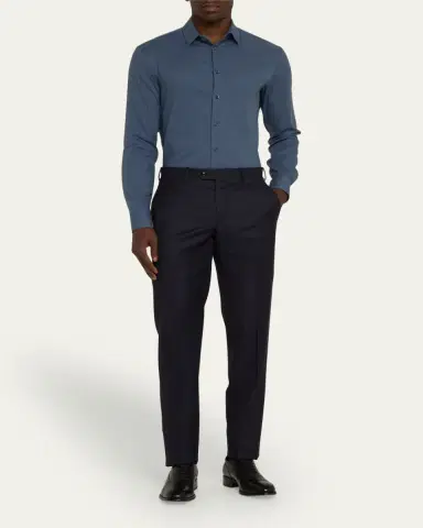 Giorgio Armani Men's Solid Wool Flat-Front Trousers | Thumbnail 2