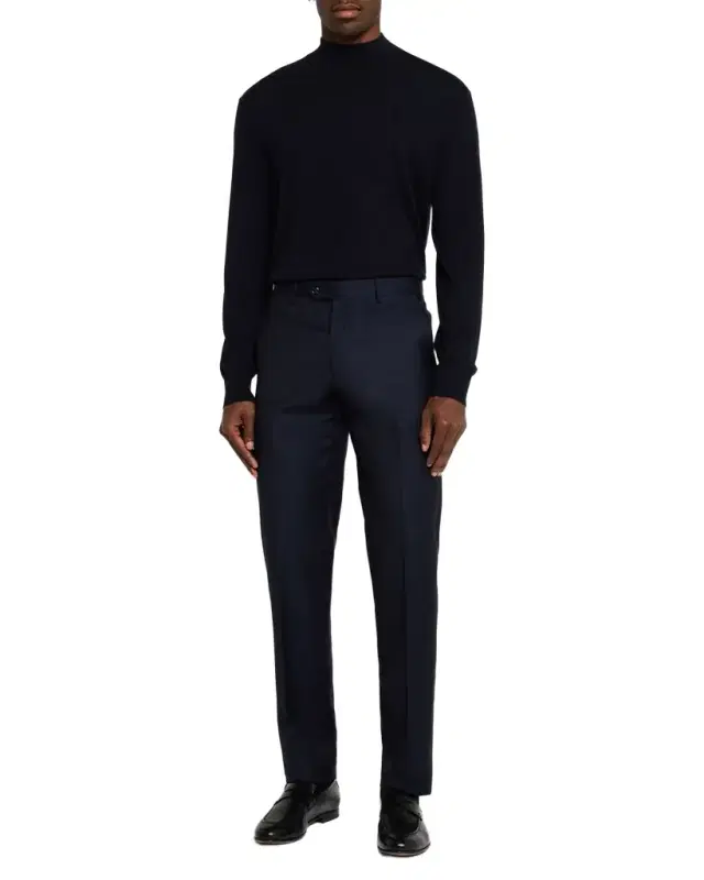 Men's Solid Wool Flat-Front Trousers