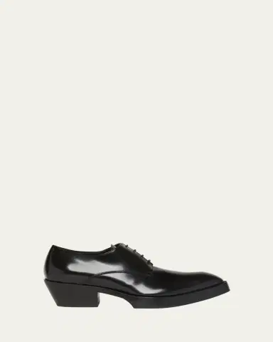 Bottega Veneta Men's Dalton Cuban-Heel Leather Derby Shoes | Thumbnail 5