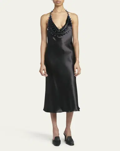 Bottega Veneta Beaded Halter Washed Fluid Shine Viscose Dress | Thumbnail 2