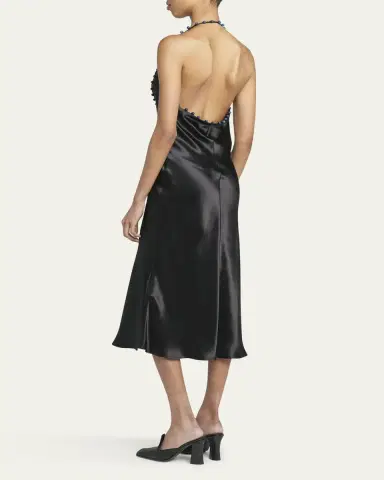 Bottega Veneta Beaded Halter Washed Fluid Shine Viscose Dress | Thumbnail 3