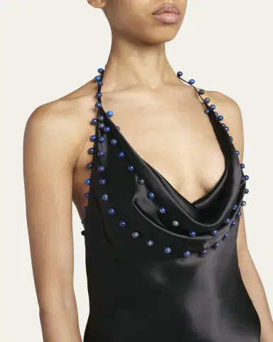Bottega Veneta Beaded Halter Washed Fluid Shine Viscose Dress | Thumbnail 5