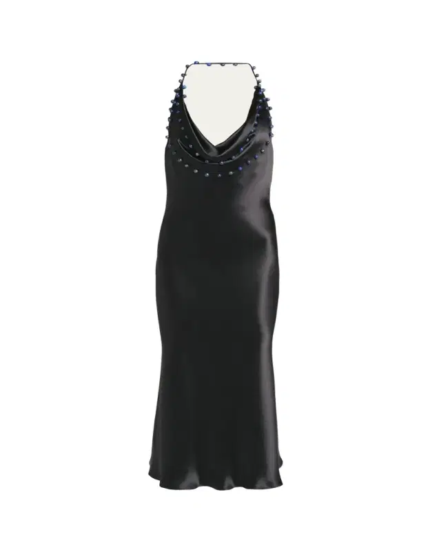 Beaded Halter Washed Fluid Shine Viscose Dress