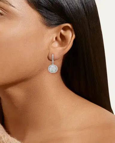 Bhansali 18K White Gold 10mm Halo Drop Earrings with Diamonds | Thumbnail 2 Bhansali 18K White Gold 10mm Halo Drop Earrings with Diamonds | Thumbnail 2
