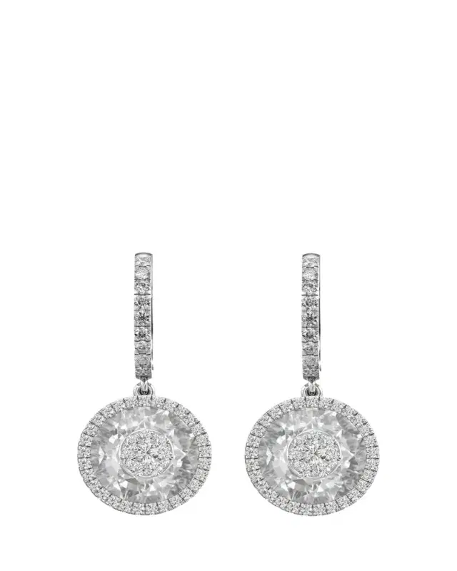 Bhansali 18K White Gold 10mm Halo Drop Earrings with Diamonds