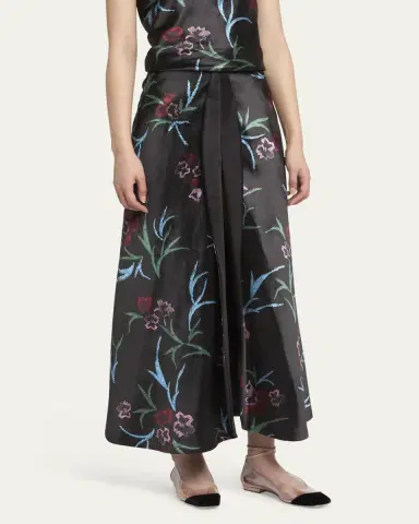 Giorgio Armani Floral Printed Maxi Silk Skirt with Pleated Center Panel | Thumbnail 2