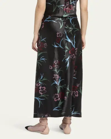 Giorgio Armani Floral Printed Maxi Silk Skirt with Pleated Center Panel | Thumbnail 3
