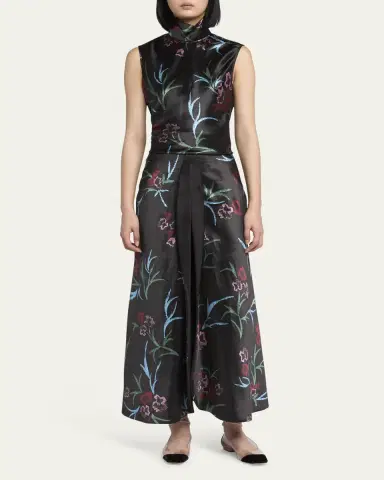 Giorgio Armani Floral Printed Maxi Silk Skirt with Pleated Center Panel | Thumbnail 4