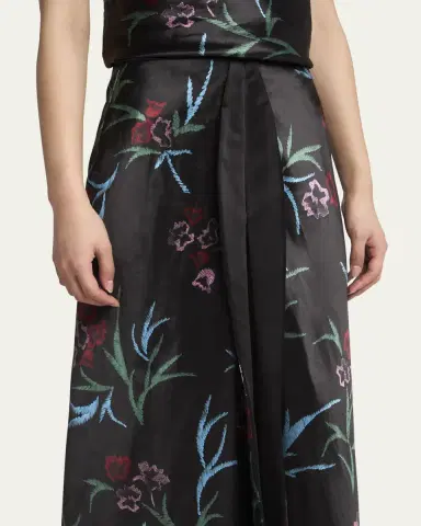 Giorgio Armani Floral Printed Maxi Silk Skirt with Pleated Center Panel | Thumbnail 5