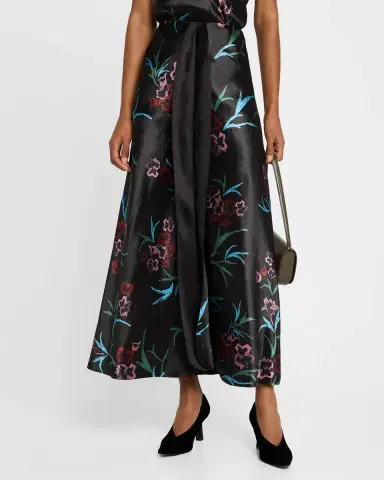 Giorgio Armani Floral Printed Maxi Silk Skirt with Pleated Center Panel | Thumbnail 8