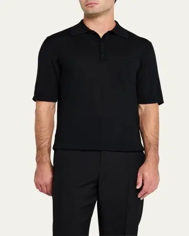 Saint Laurent Men's Fine Gauge Wool Polo Shirt | Thumbnail 4