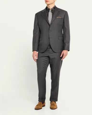 Brunello Cucinelli Men's 150s Wool Pinstripe Suit | Thumbnail 2 Brunello Cucinelli Men's 150s Wool Pinstripe Suit | Thumbnail 2