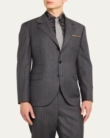 Brunello Cucinelli Men's 150s Wool Pinstripe Suit | Thumbnail 4 Brunello Cucinelli Men's 150s Wool Pinstripe Suit | Thumbnail 4
