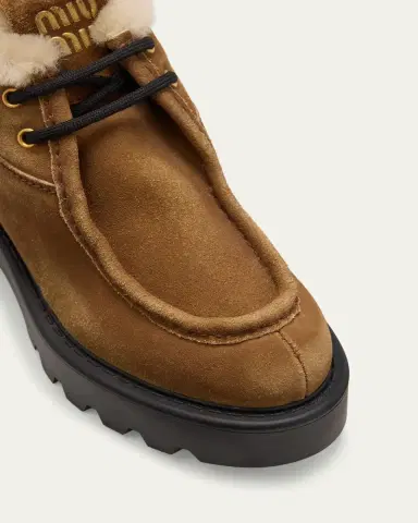 Miu Miu Suede Shearling Lace-Up Chukka Booties | Thumbnail 11