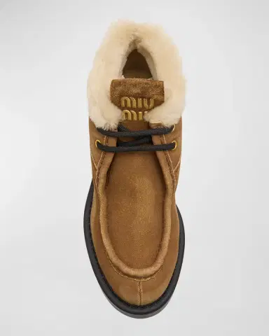 Miu Miu Suede Shearling Lace-Up Chukka Booties | Thumbnail 5
