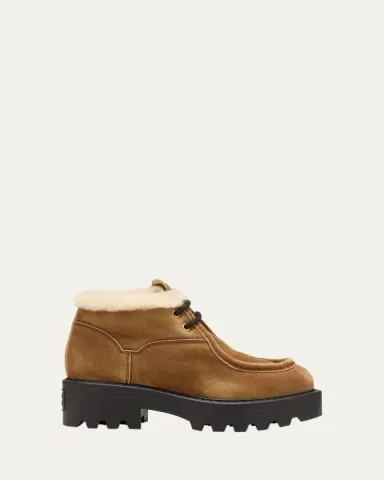 Miu Miu Suede Shearling Lace-Up Chukka Booties | Thumbnail 7