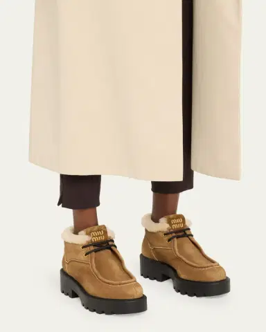 Miu Miu Suede Shearling Lace-Up Chukka Booties | Thumbnail 8