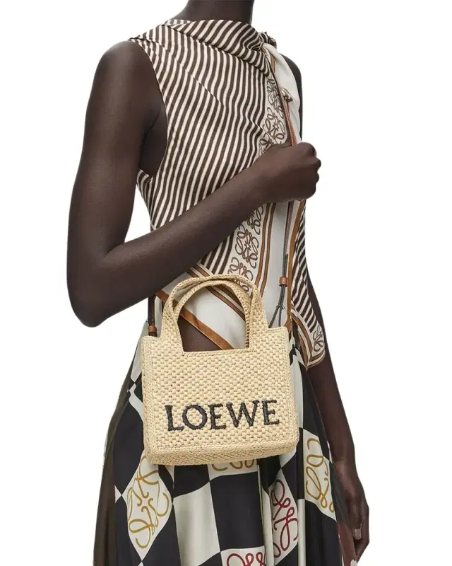 Loewe x Paula's Ibiza Font Logo Mini Tote Bag in Raffia