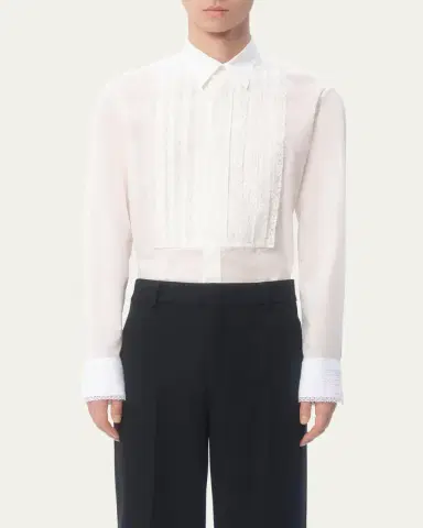 Valentino Garavani Men's Lace-Plastron Tuxedo Shirt | Thumbnail 3