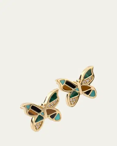Sydney Evan 14K Yellow Gold Mosaic Butterfly Stud Earrings with Diamonds | Thumbnail 2