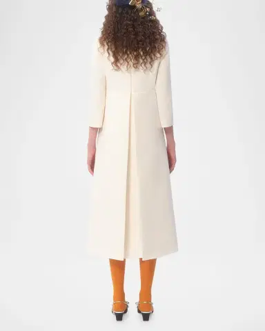 Valentino Garavani Quarter-Sleeve Brooch Wool Midi Dress | Thumbnail 2 Valentino Garavani Quarter-Sleeve Brooch Wool Midi Dress | Thumbnail 2