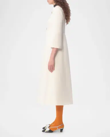 Valentino Garavani Quarter-Sleeve Brooch Wool Midi Dress | Thumbnail 3 Valentino Garavani Quarter-Sleeve Brooch Wool Midi Dress | Thumbnail 3