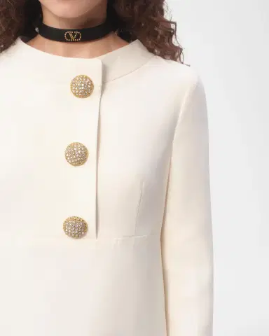 Valentino Garavani Quarter-Sleeve Brooch Wool Midi Dress | Thumbnail 4 Valentino Garavani Quarter-Sleeve Brooch Wool Midi Dress | Thumbnail 4