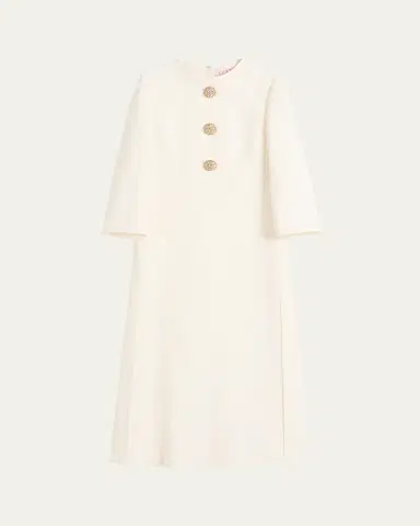 Valentino Garavani Quarter-Sleeve Brooch Wool Midi Dress | Thumbnail 5 Valentino Garavani Quarter-Sleeve Brooch Wool Midi Dress | Thumbnail 5