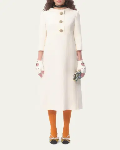 Valentino Garavani Quarter-Sleeve Brooch Wool Midi Dress | Thumbnail 6 Valentino Garavani Quarter-Sleeve Brooch Wool Midi Dress | Thumbnail 6