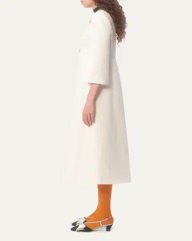 Valentino Garavani Quarter-Sleeve Brooch Wool Midi Dress | Thumbnail 7 Valentino Garavani Quarter-Sleeve Brooch Wool Midi Dress | Thumbnail 7