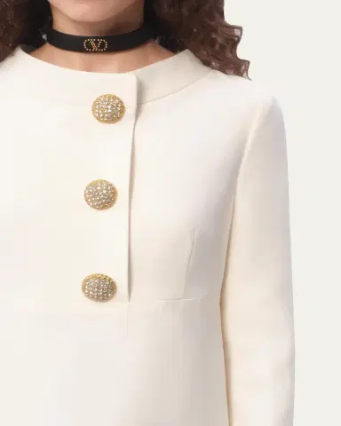 Valentino Garavani Quarter-Sleeve Brooch Wool Midi Dress | Thumbnail 8 Valentino Garavani Quarter-Sleeve Brooch Wool Midi Dress | Thumbnail 8