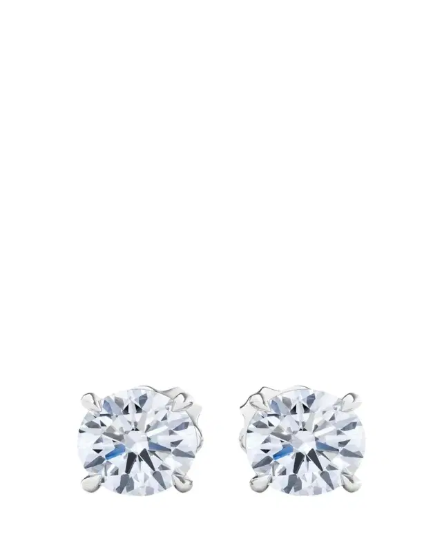 HauteCarat 18K Round Brilliant Lab Grown Diamond Stud Earrings, 4.0tcw