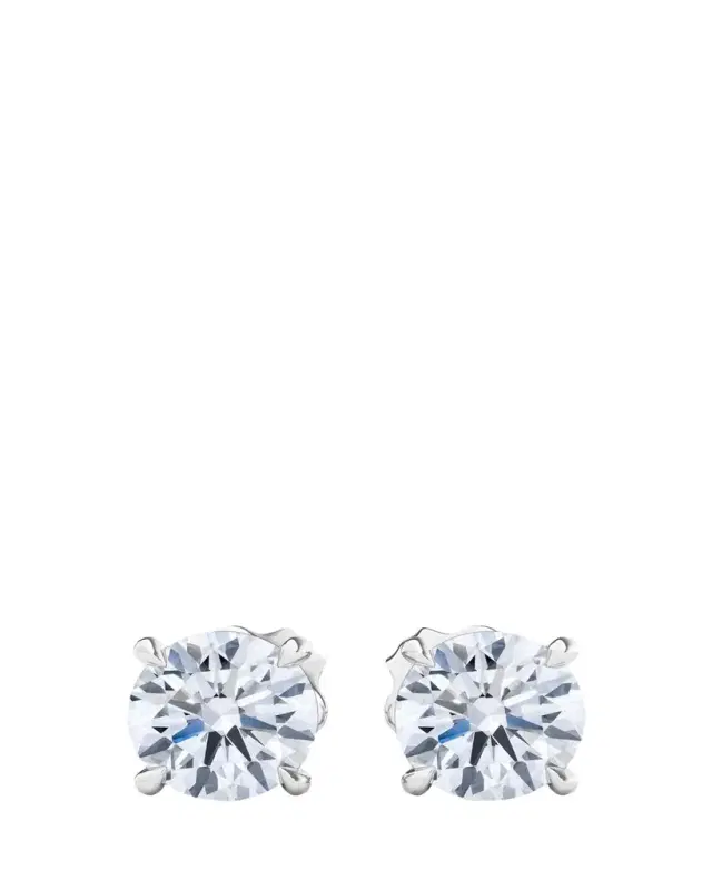 HauteCarat 18K Round Brilliant Lab Grown Diamond Stud Earrings, 2.0tcw