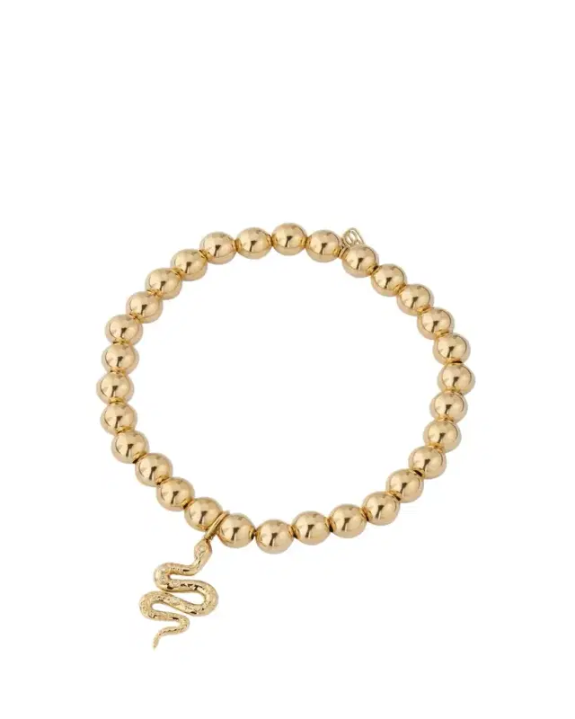 14K Yellow Gold Etched Snake Charm Bead Bracelet
