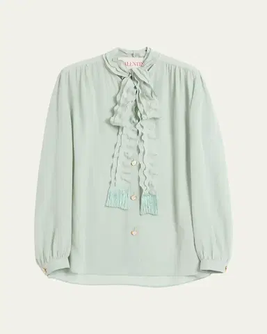 Valentino Garavani Ruffle Tie-Neck Silk Blouse | Thumbnail 5