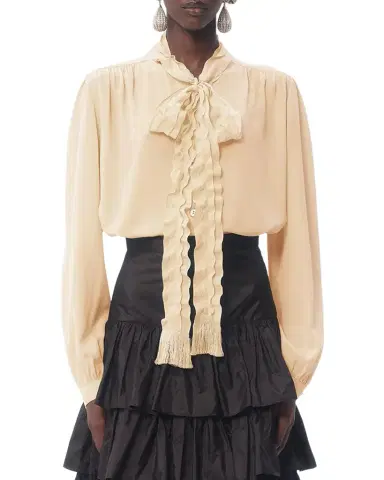 Valentino Garavani Ruffle Tie-Neck Silk Blouse | Thumbnail 1