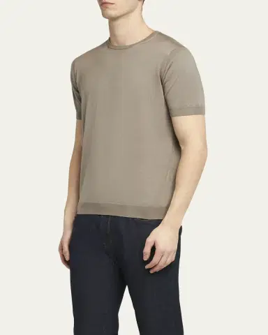 Giorgio Armani Men's Silk-Cotton Crew T-Shirt | Thumbnail 4