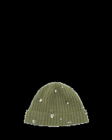 PORTOLANO Sequin Floral Ribbed Cashmere Beanie | Thumbnail 2