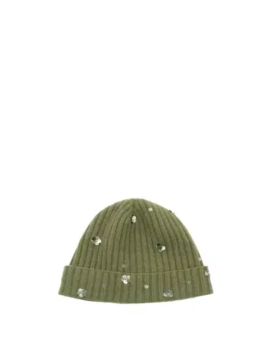 PORTOLANO Sequin Floral Ribbed Cashmere Beanie | Thumbnail 1