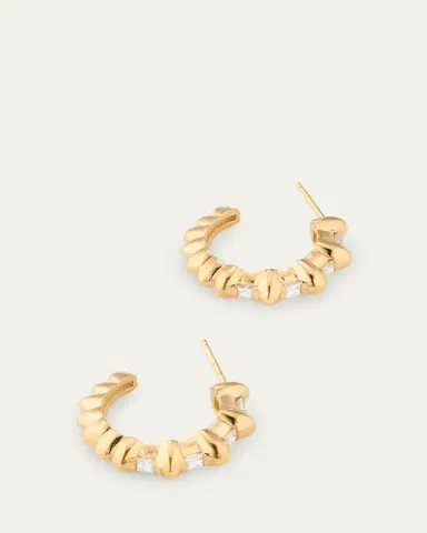 Lizzie Mandler Fine Jewelry 18K Yellow Gold Bubble Bar Single-Row Carre Diamond Hoop Earrings | Thumbnail 2