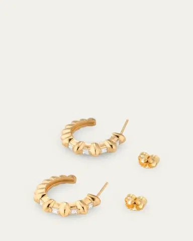 Lizzie Mandler Fine Jewelry 18K Yellow Gold Bubble Bar Single-Row Carre Diamond Hoop Earrings | Thumbnail 3