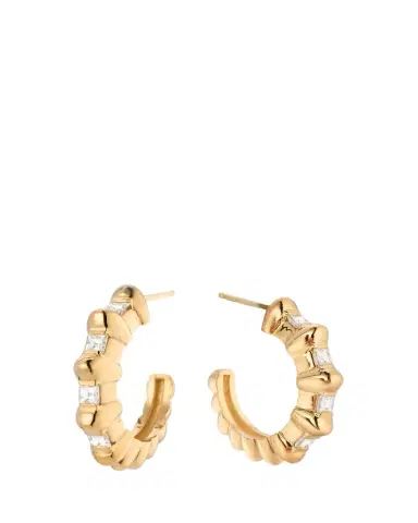 Lizzie Mandler Fine Jewelry 18K Yellow Gold Bubble Bar Single-Row Carre Diamond Hoop Earrings | Thumbnail 1
