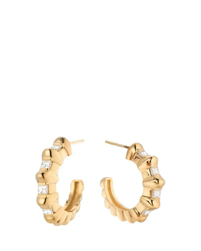 Lizzie Mandler Fine Jewelry 18K Yellow Gold Bubble Bar Single-Row Carre Diamond Hoop Earrings