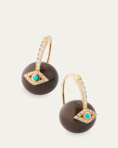 Sydney Evan 14K Yellow Gold Pave Diamond and Turquoise Evil Eye Bead Earrings | Thumbnail 3 Sydney Evan 14K Yellow Gold Pave Diamond and Turquoise Evil Eye Bead Earrings | Thumbnail 3