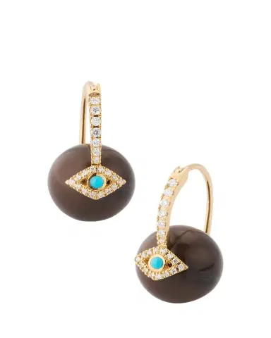 Sydney Evan 14K Yellow Gold Pave Diamond and Turquoise Evil Eye Bead Earrings | Thumbnail 1 Sydney Evan 14K Yellow Gold Pave Diamond and Turquoise Evil Eye Bead Earrings | Thumbnail 1