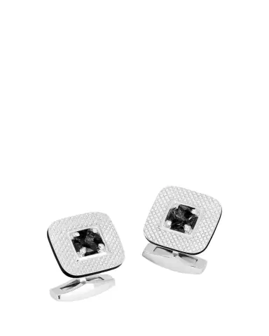 Tateossian Men's Refratto Cufflinks with Black Spinel In Rhodium-Plated Silver | Thumbnail 1 Tateossian Men's Refratto Cufflinks with Black Spinel In Rhodium-Plated Silver | Thumbnail 1