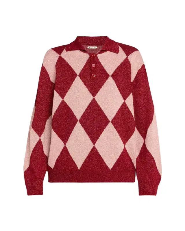 Bode Jockey Argyle Polo Sweater