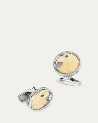 Tateossian Men's Silver Black Diamond and Horn Carved Eagle Cufflinks | Thumbnail 2
