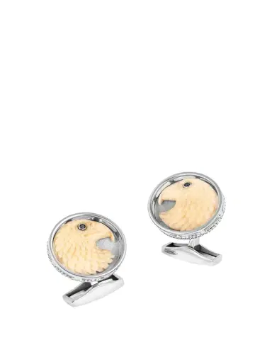Tateossian Men's Silver Black Diamond and Horn Carved Eagle Cufflinks | Thumbnail 1