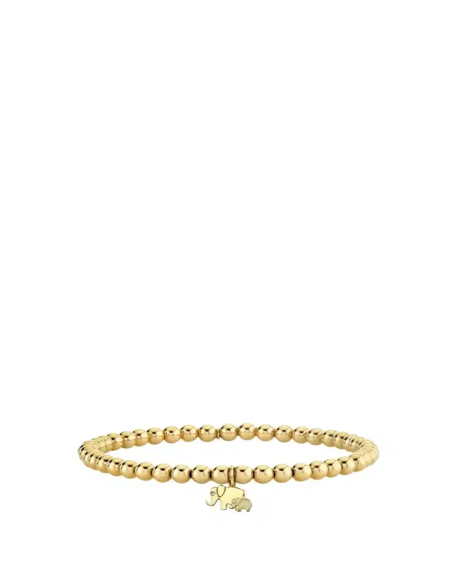 14K Yellow Gold Bead and Elephant Family Charm Bracelet